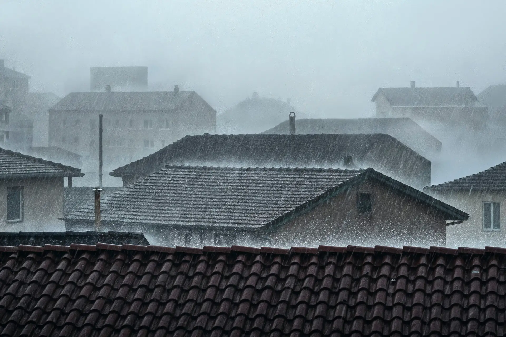 Can Roofers Work In The Rain? What Homeowners Should Know 1 Rooftops Downpour Scaled