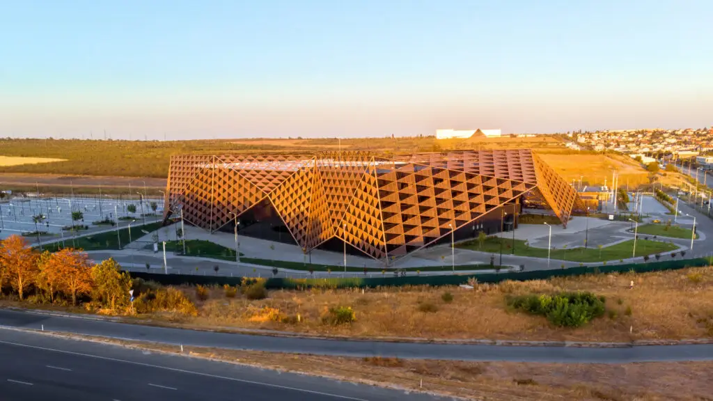 Panorama Chisinau Arena Filmed Drone Sunset Moldova